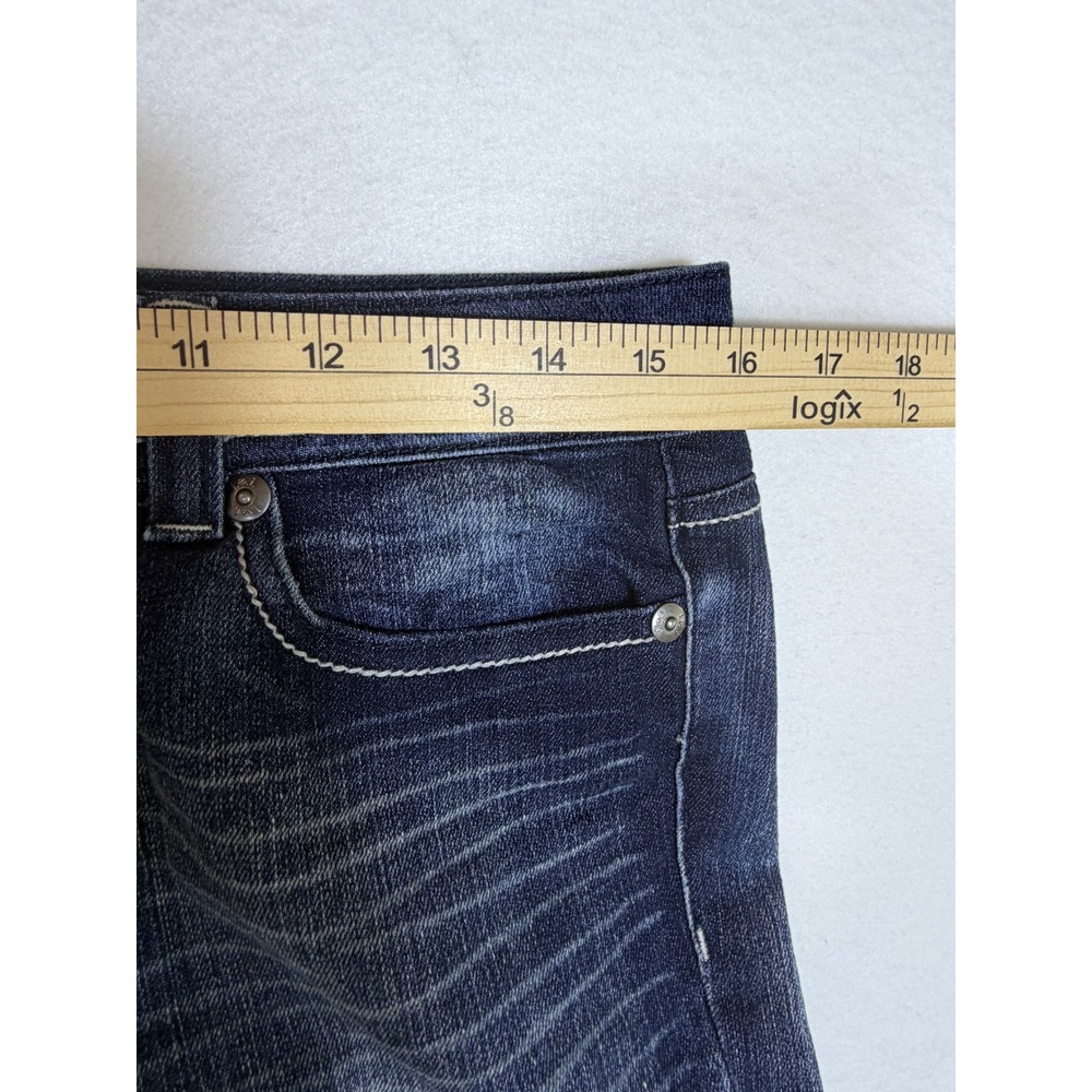 LEI Sophia Hipster Flare Jeans Y2K Dark Wash Whiskering Stretch Women Size 11 - Picture 3 of 9